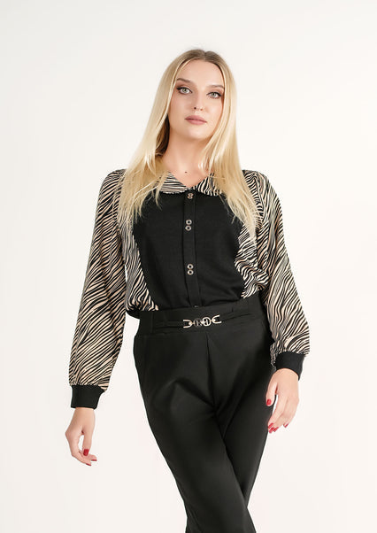 Zebra Whisper: Contrast Sleeve Statement Top