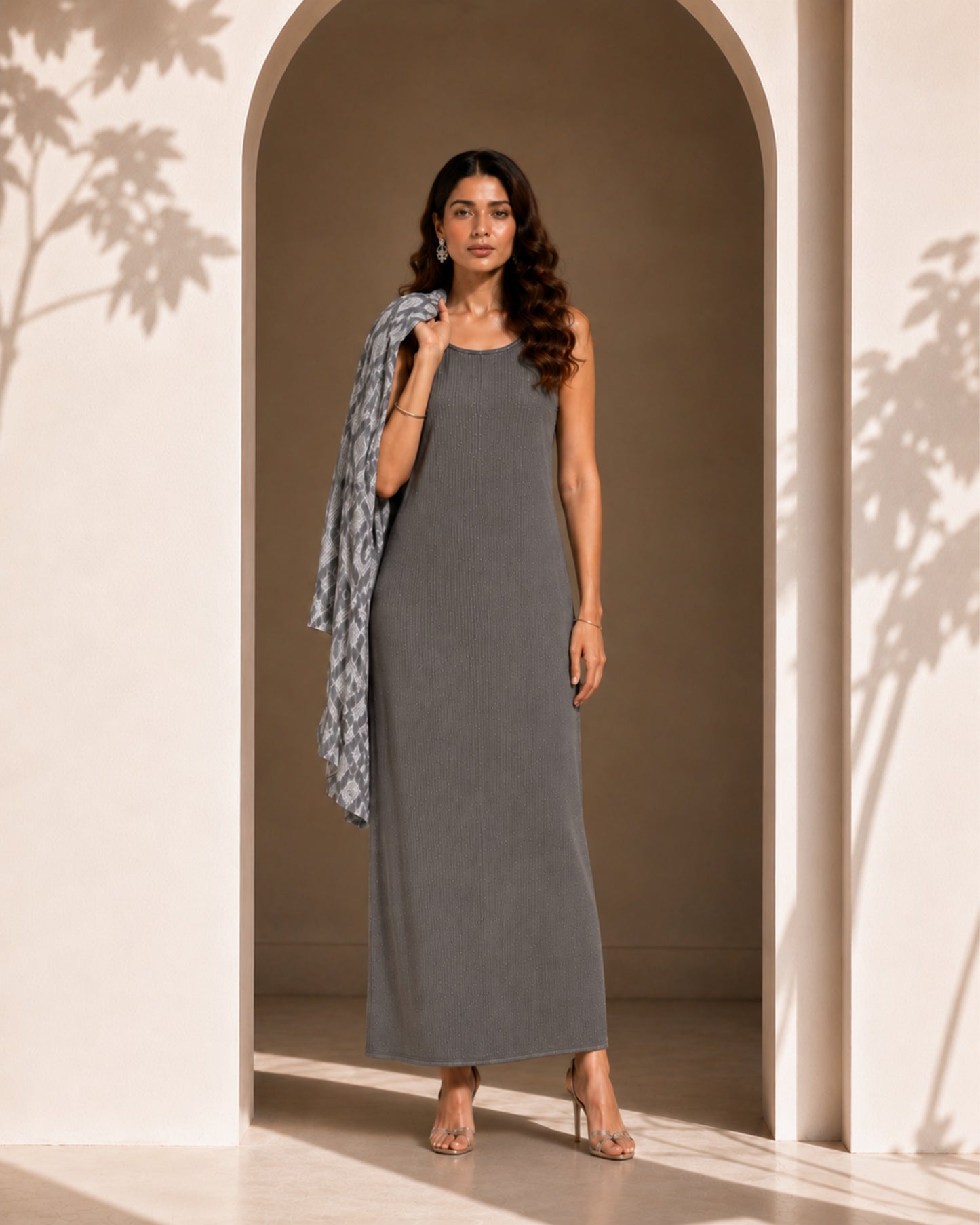 Two Piece Printed Cape With Inner - GREY