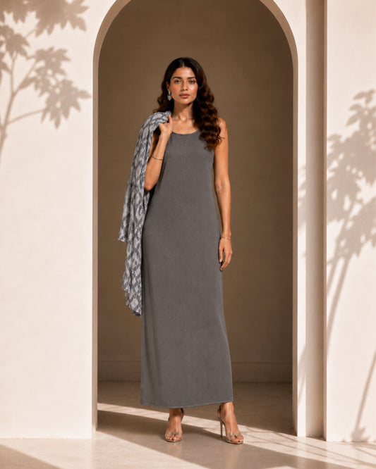Two Piece Printed Cape With Inner - GREY