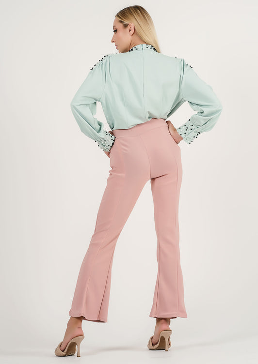 Pink Panache: Flared Blush Trousers