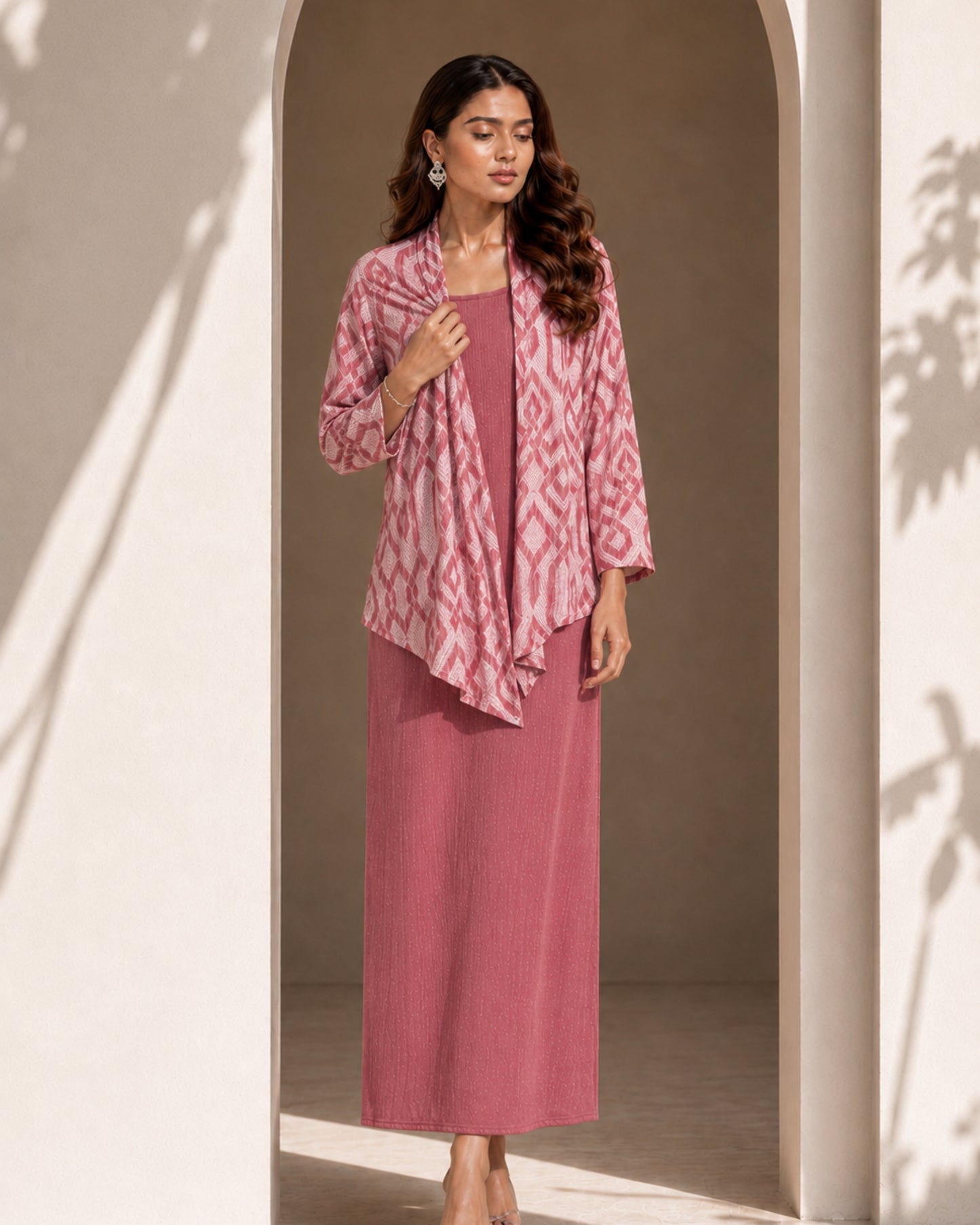 Two Piece Printed Cape With Inner - PINK