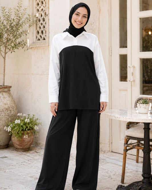 Two-Piece Two Tone Co-Ord Set - Black
