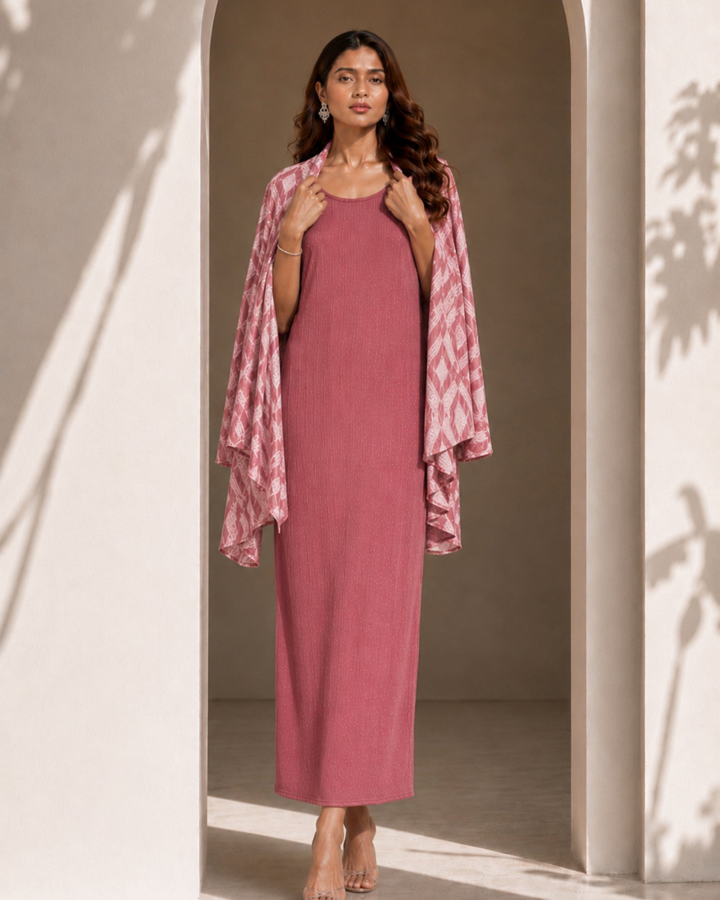 Two Piece Printed Cape With Inner - PINK