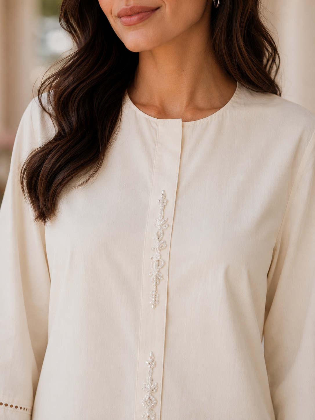 Cotton Two-Piece Kurta & Trouser - Ivory