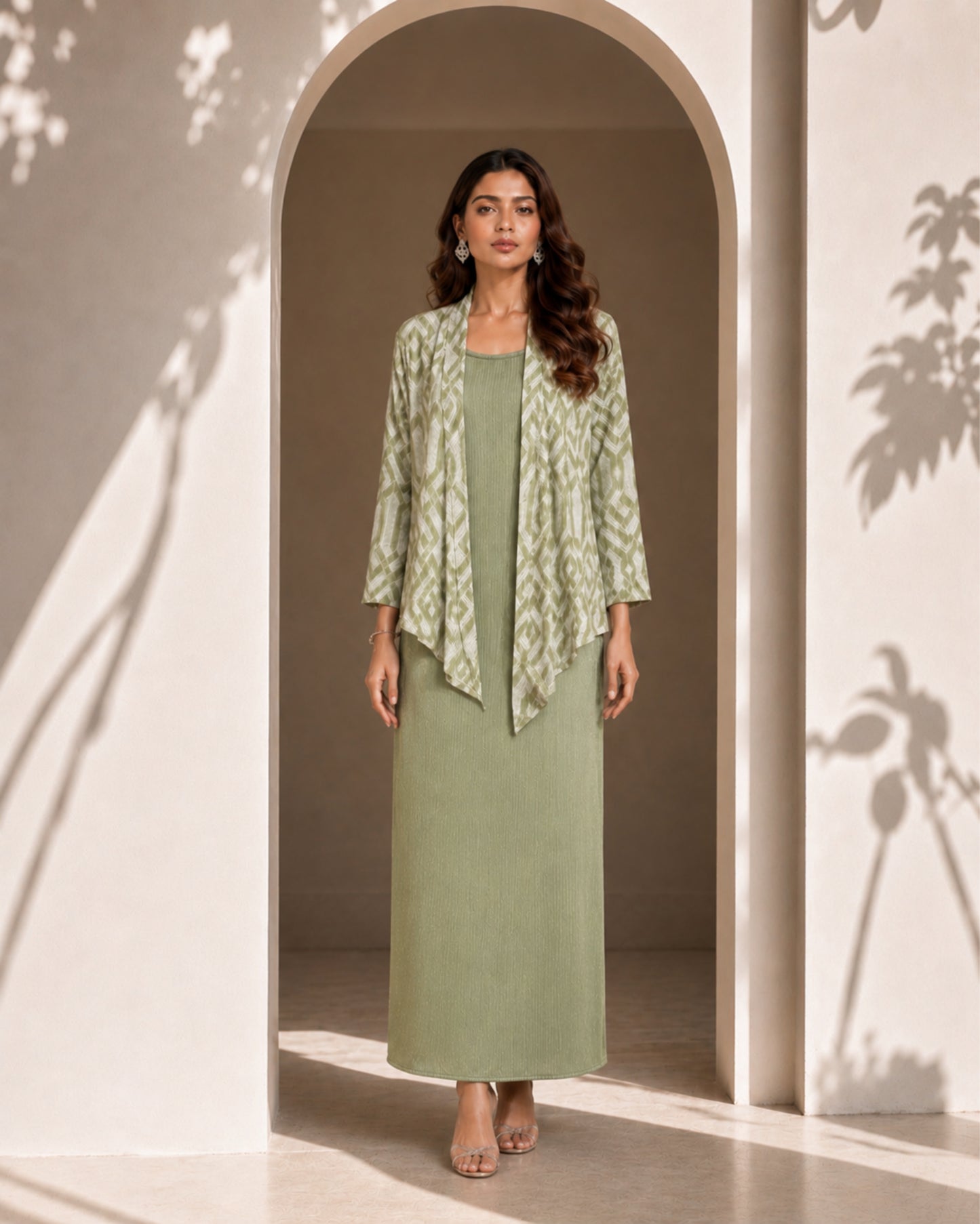 Two Piece Printed Cape With Inner - Green
