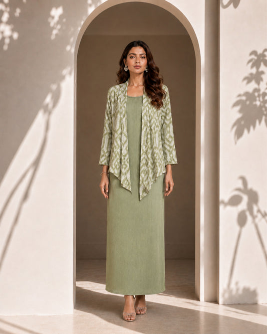 Two Piece Printed Cape With Inner - Green