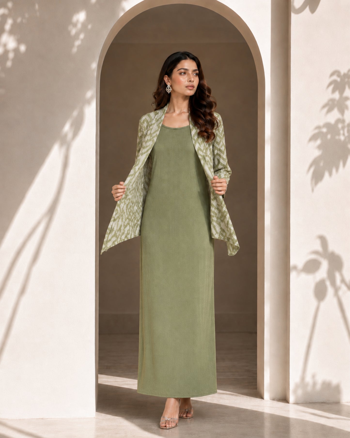 Two Piece Printed Cape With Inner - Green