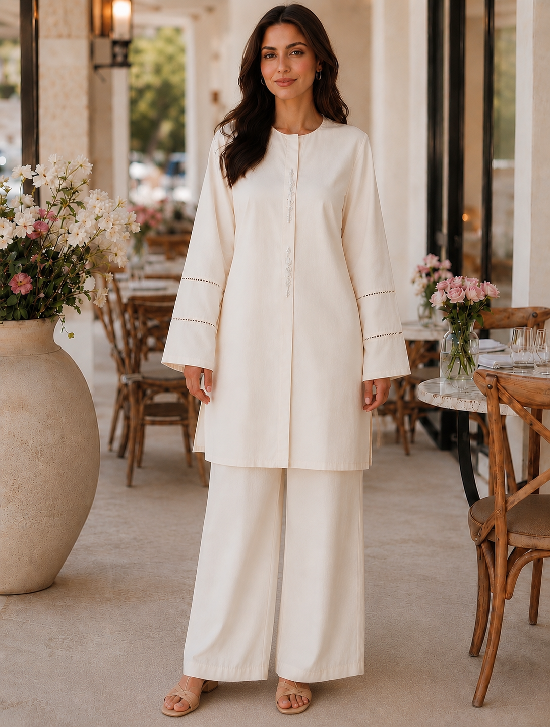 Cotton Two-Piece Kurta & Trouser - Ivory