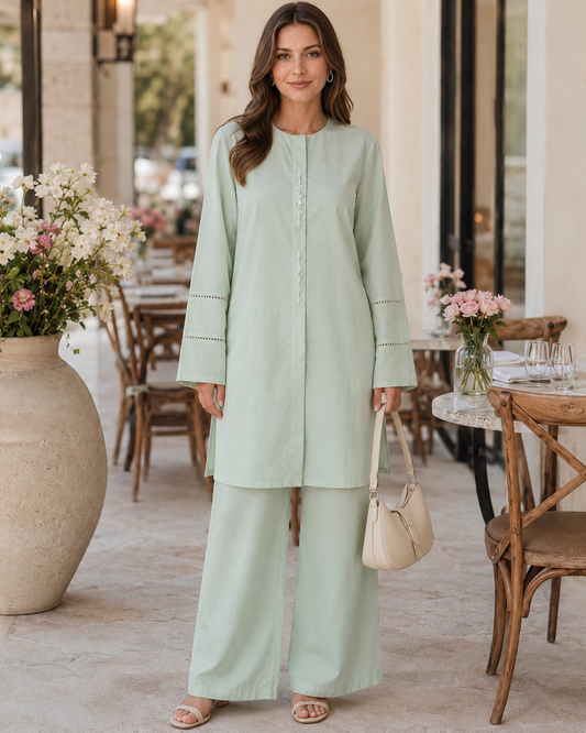 Cotton Two-Piece Kurta & Trouser - Mint Green