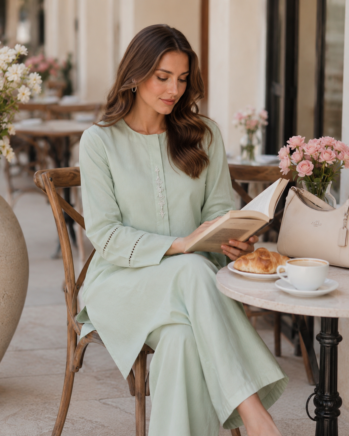 Cotton Two-Piece Kurta & Trouser - Mint Green