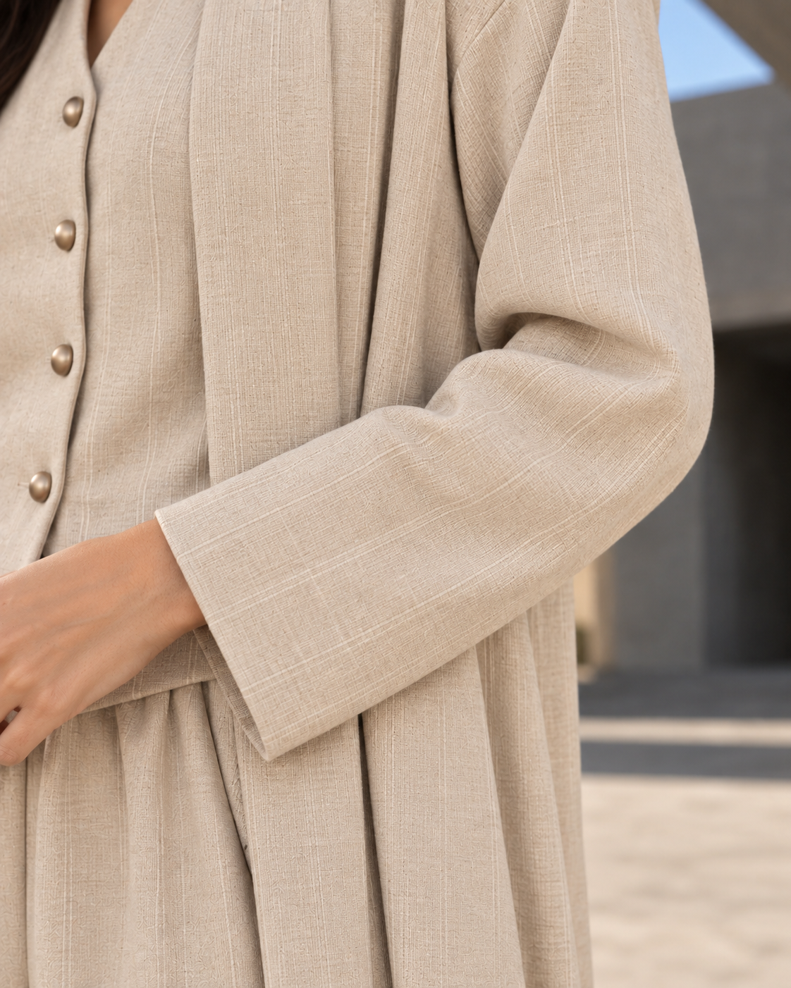FW26 - Three-piece Vertical Line Coat, Waistcoat & Trouser - Beige