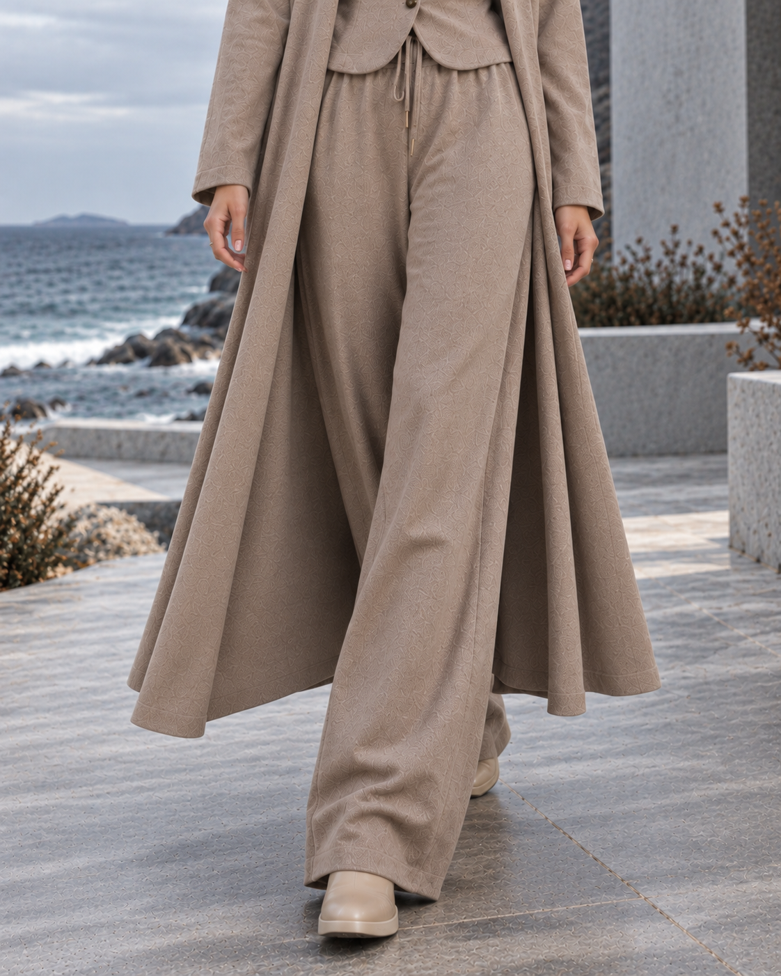 FW26 -Three-piece  Vest, Trousers & Long Coat Set - Beige