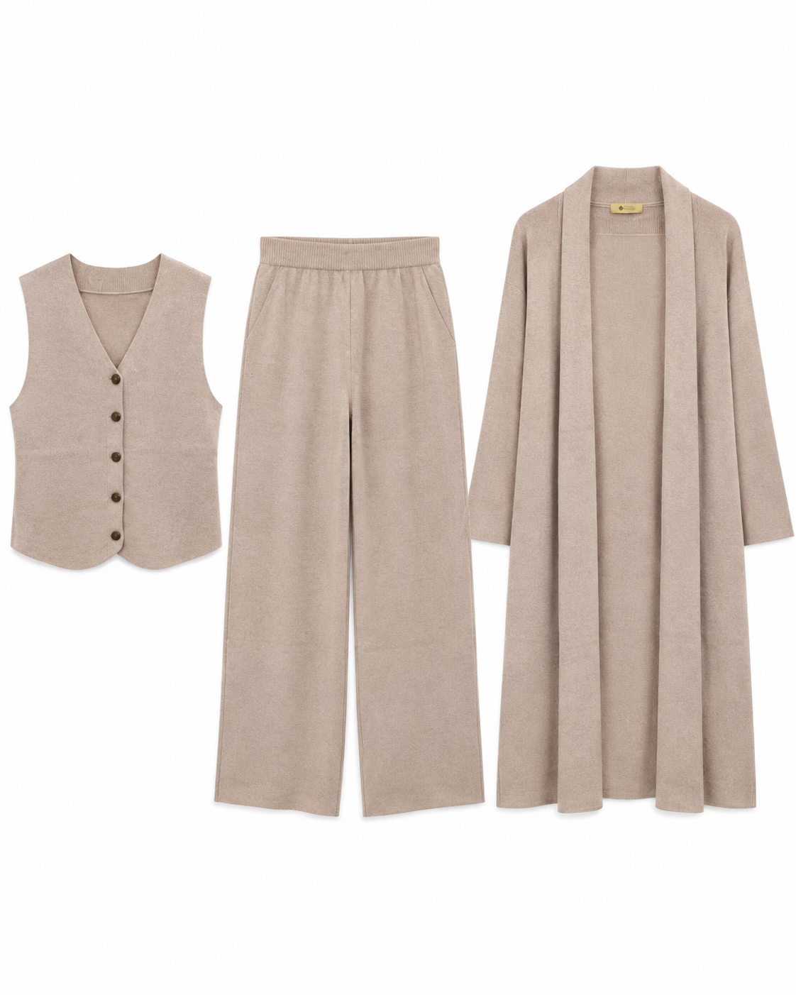 FW26 -Three-piece  Vest, Trousers & Long Coat Set - Beige
