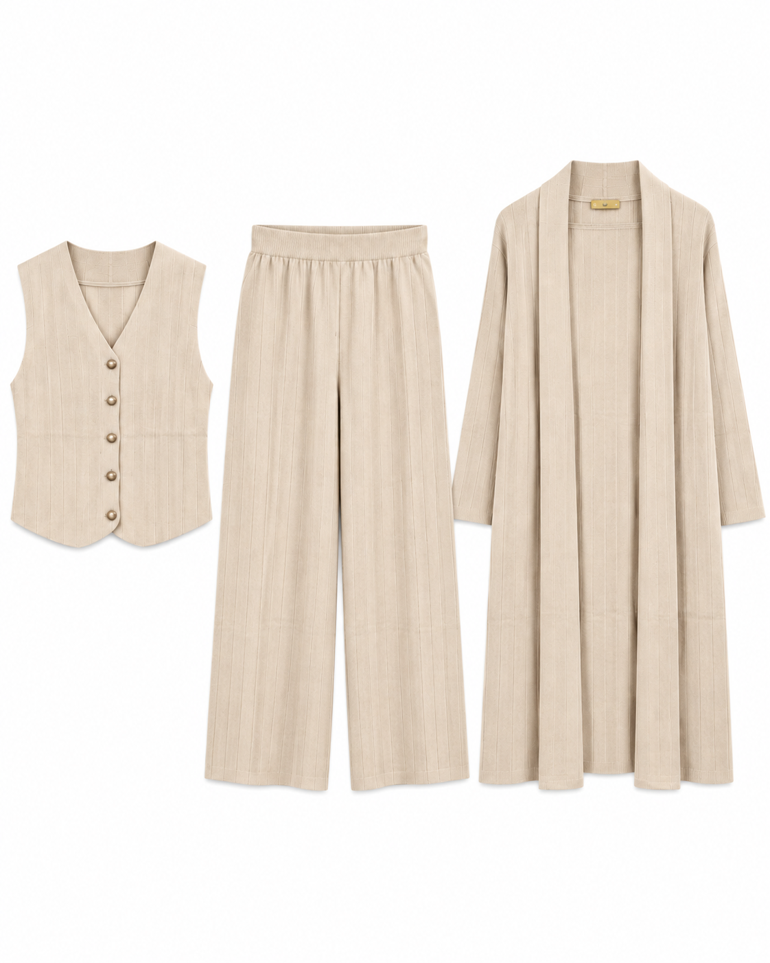 FW26 - Three-piece Vertical Line Coat, Waistcoat & Trouser - Beige