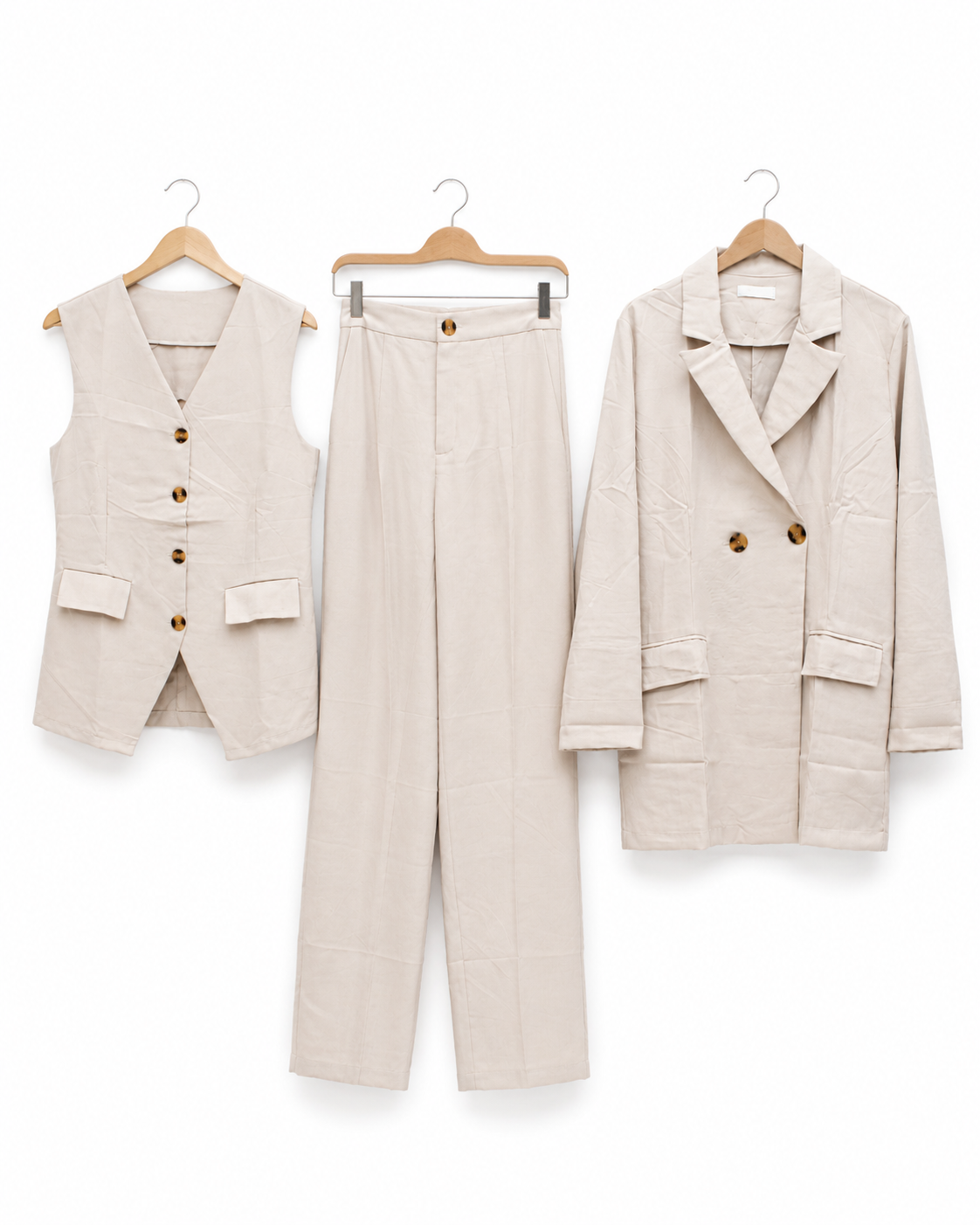 Three-piece Tailored Ensemble Blazer, Wasit Coat And Trouser - BEIGE