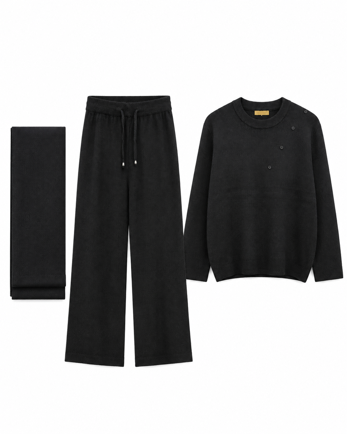 FW26 - Two-Piece Sweater Suit With Attachable Scarf - Black