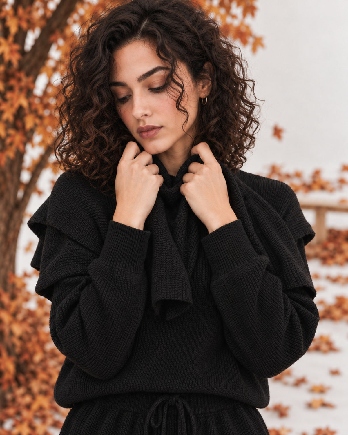 FW26 - Two-Piece Sweater Suit With Attachable Scarf - Black