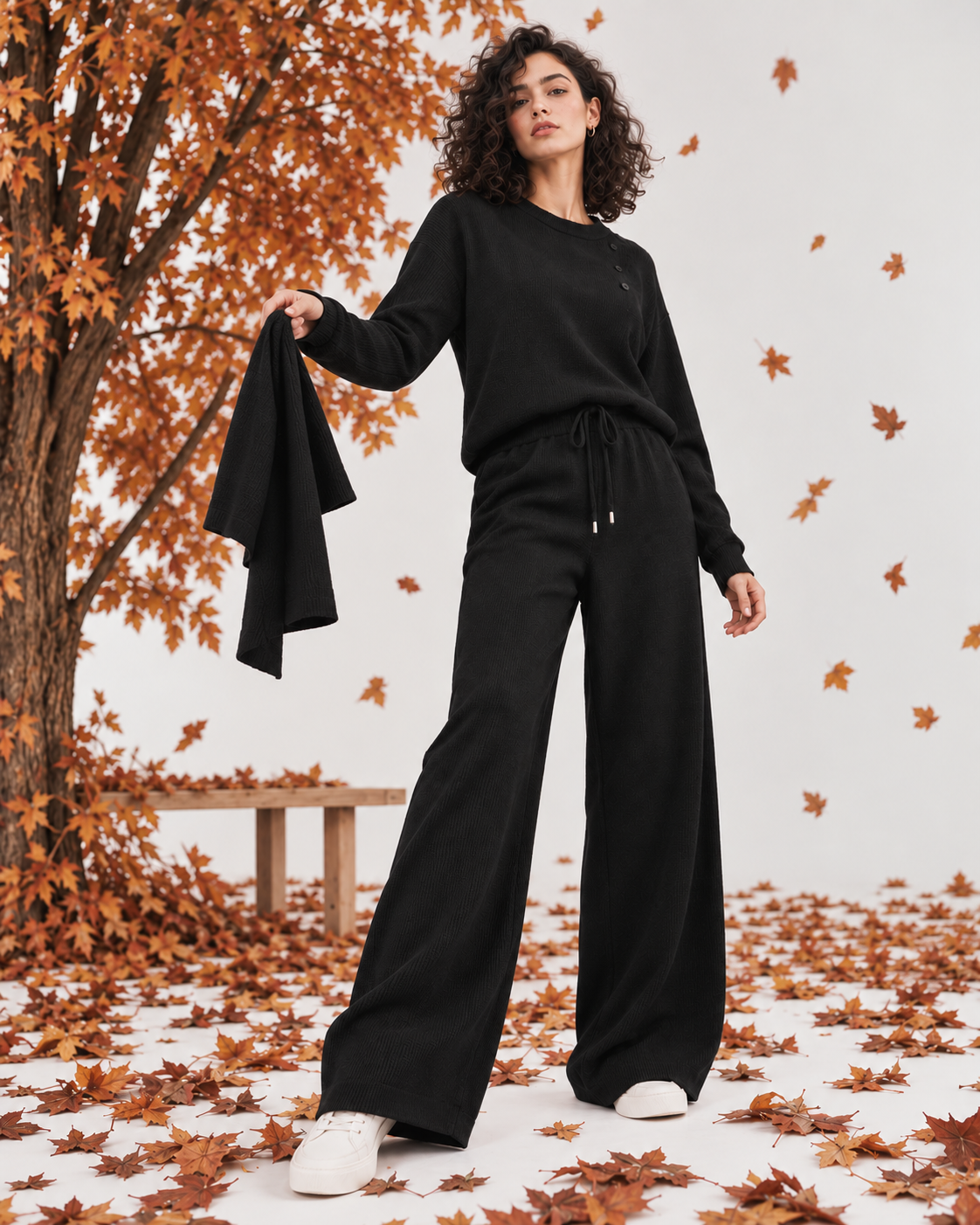FW26 - Two-Piece Sweater Suit With Attachable Scarf - Black