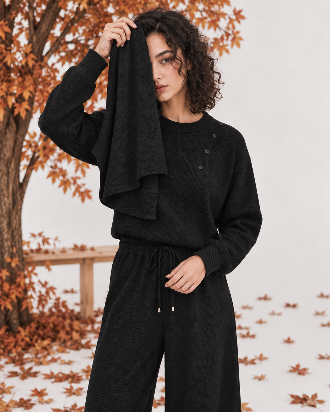 FW26 - Two-Piece Sweater Suit With Attachable Scarf - Black