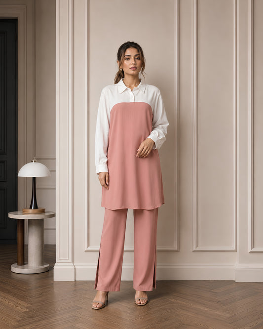 Two-Piece Two Tone Co-Ord Set - Pink