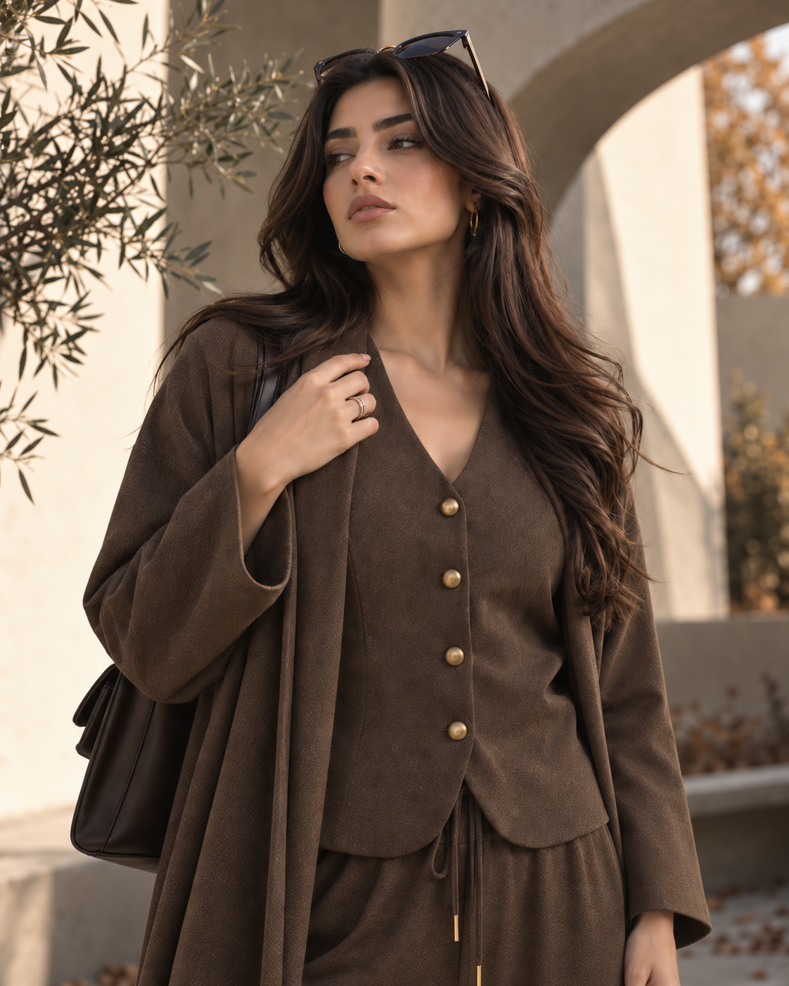 FW26 -Three-piece  Vest, Trousers & Long Coat Set - Brown