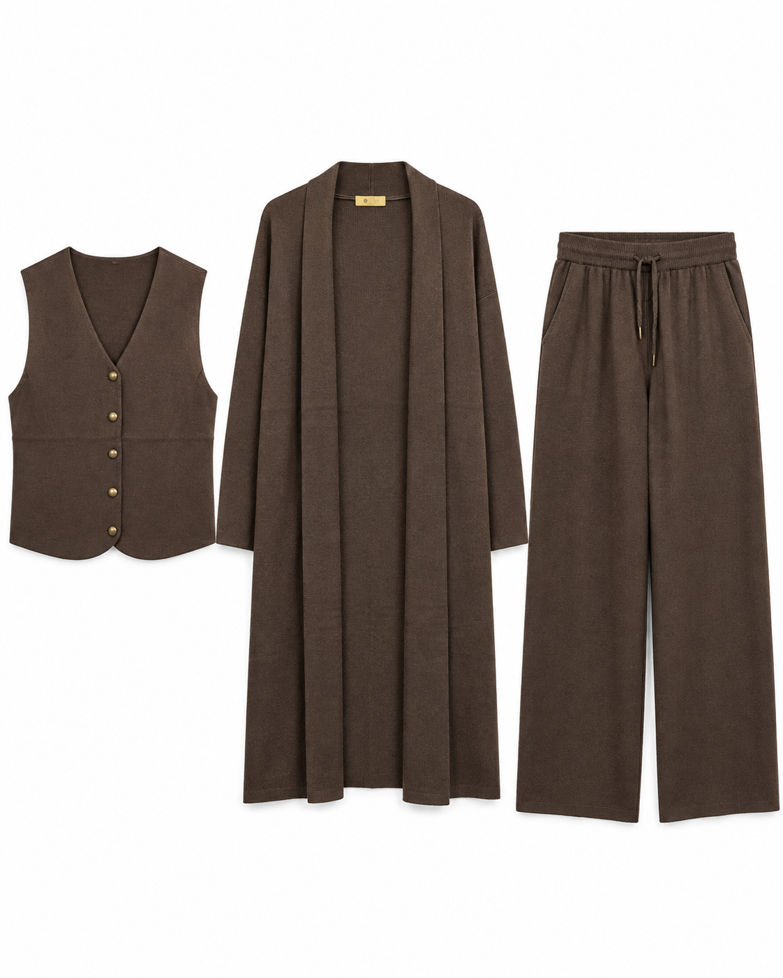 FW26 -Three-piece  Vest, Trousers & Long Coat Set - Brown