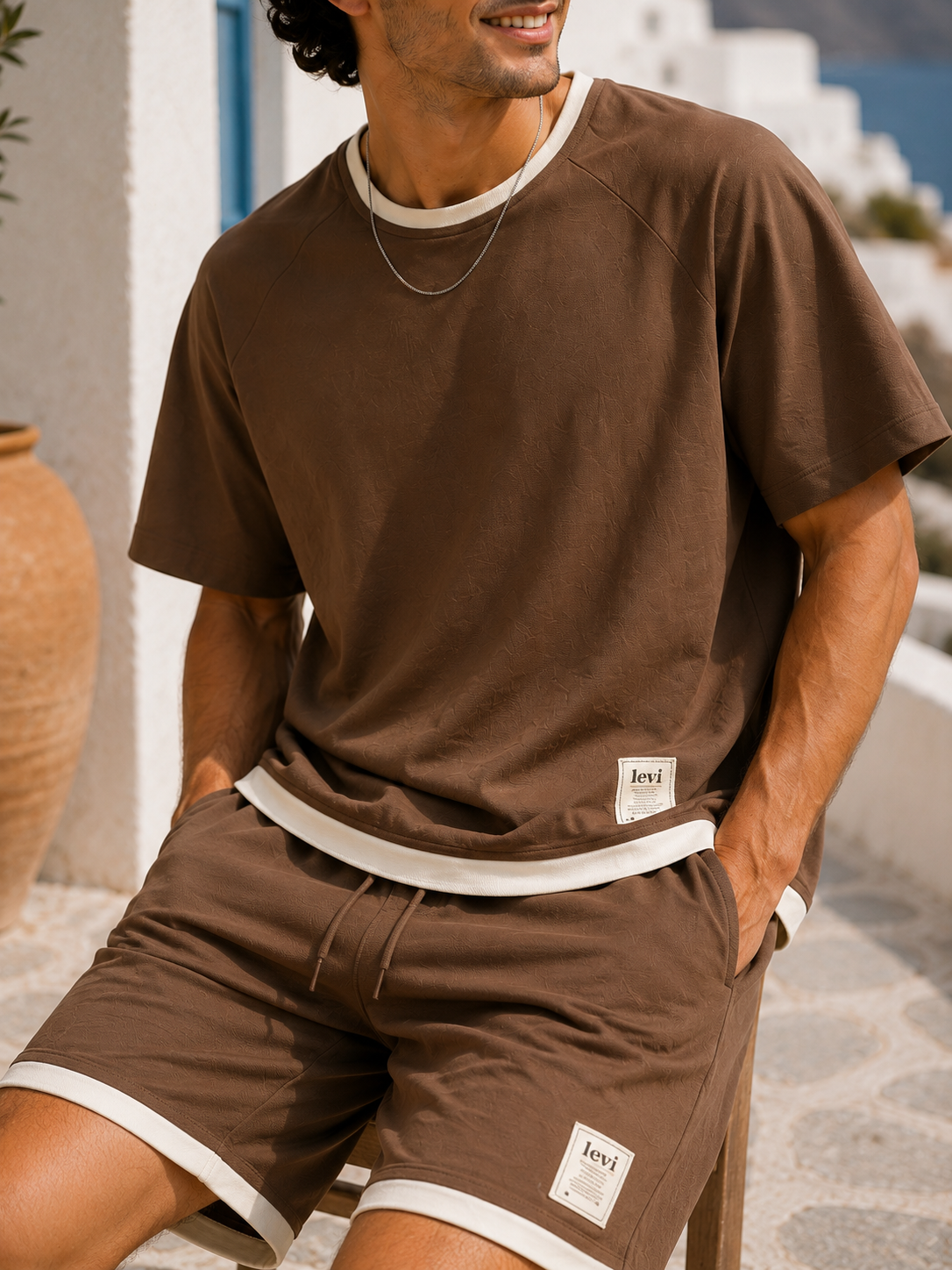Men's Two-Piece Lounge Set - Brown