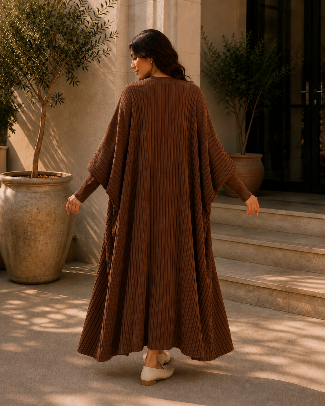 Two-piece Stripped Cape and Inner Set - Brown