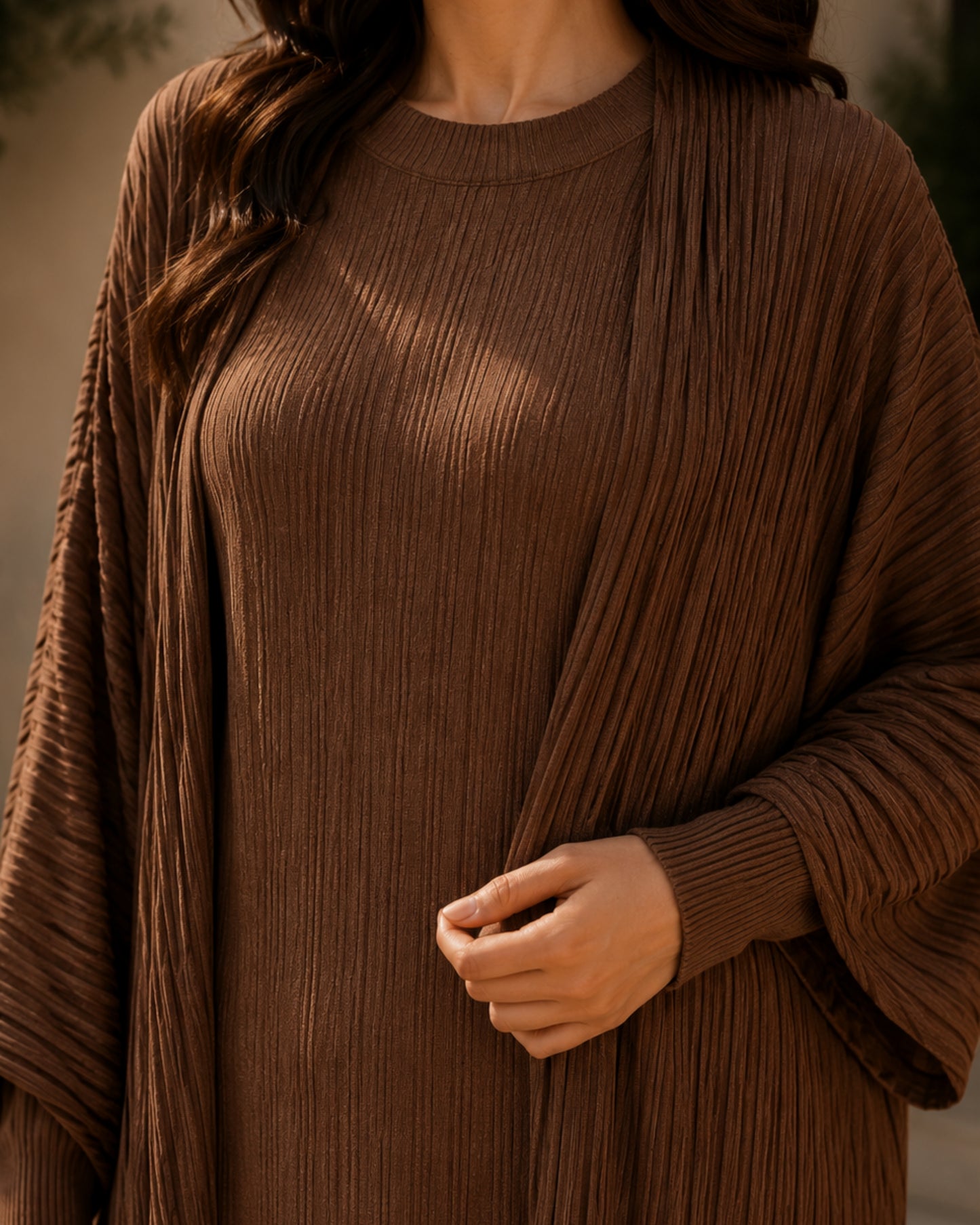 Two-piece Stripped Cape and Inner Set - Brown
