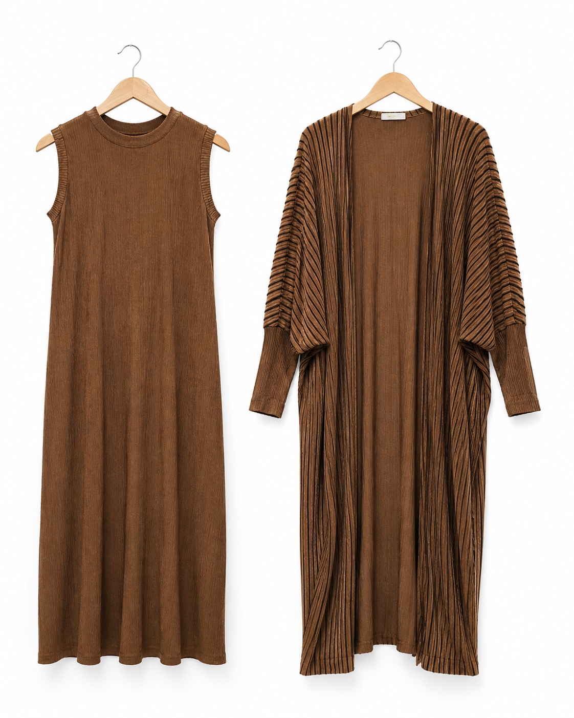 Two-piece Stripped Cape and Inner Set - Brown