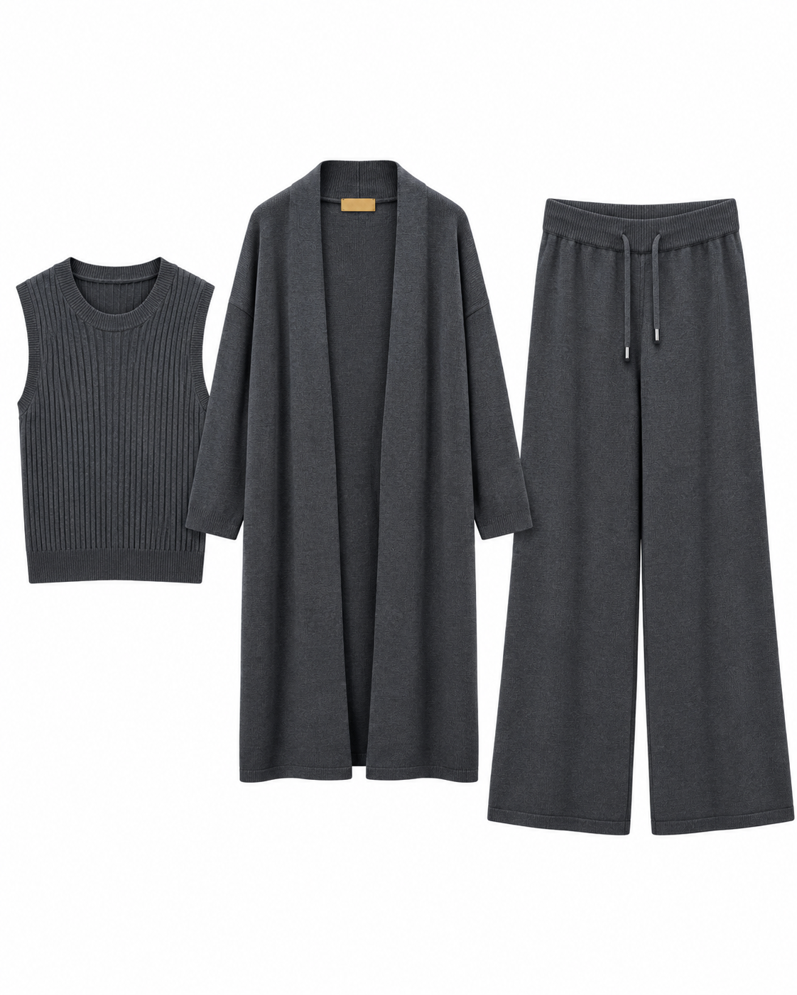 FW26 -Three-piece Long Coat  With Crew Neck Inner & Trouser - Charcoal