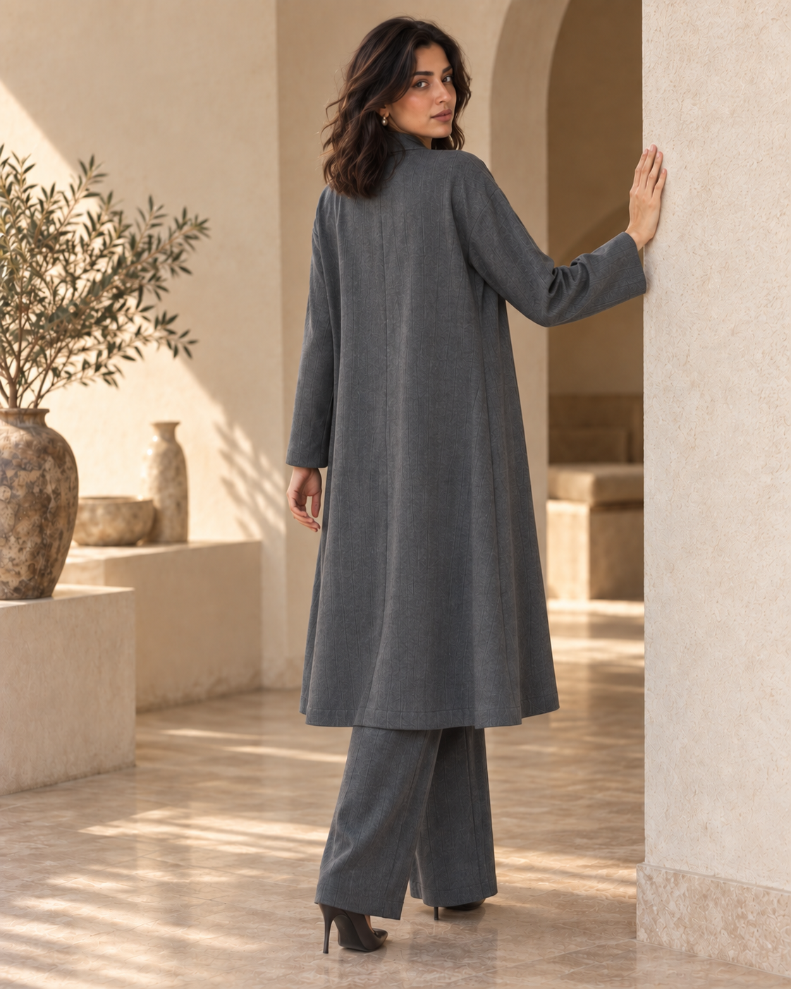 FW26 - Three-piece Vertical Line Coat, Waistcoat & Trouser - GREY