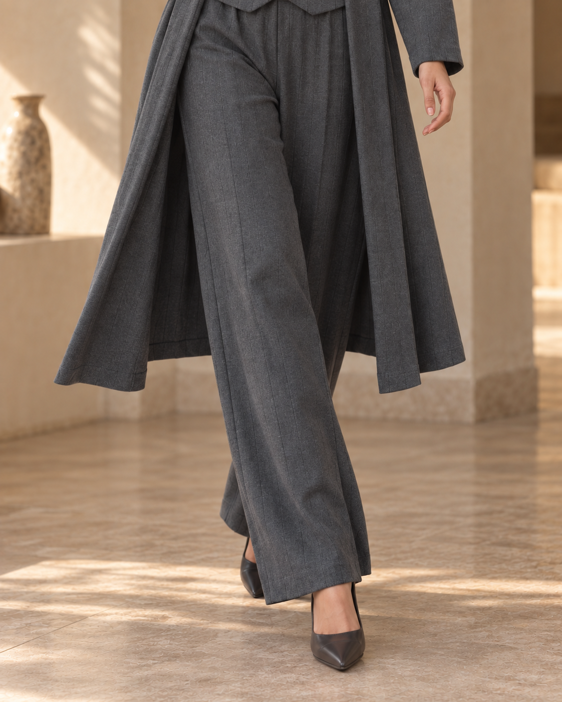 FW26 - Three-piece Vertical Line Coat, Waistcoat & Trouser - GREY