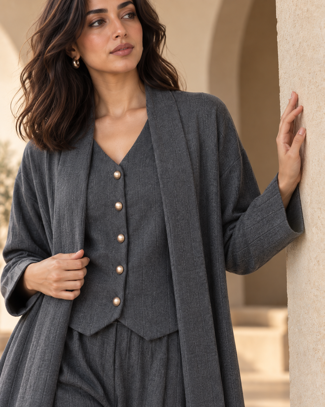 FW26 - Three-piece Vertical Line Coat, Waistcoat & Trouser - GREY