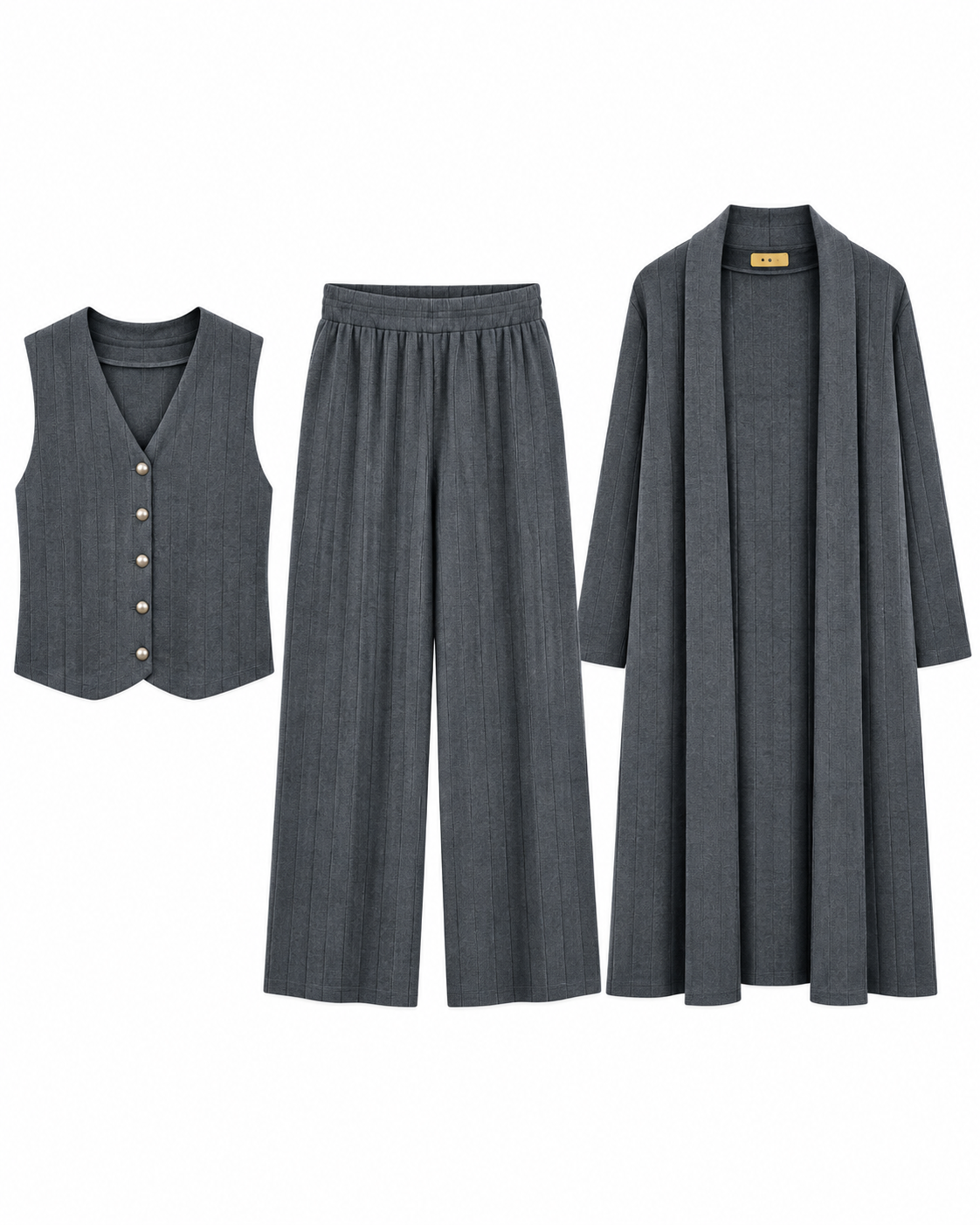 FW26 - Three-piece Vertical Line Coat, Waistcoat & Trouser - GREY