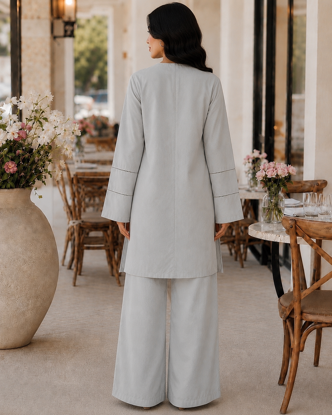 Cotton Two-Piece Kurta & Trouser - Grey