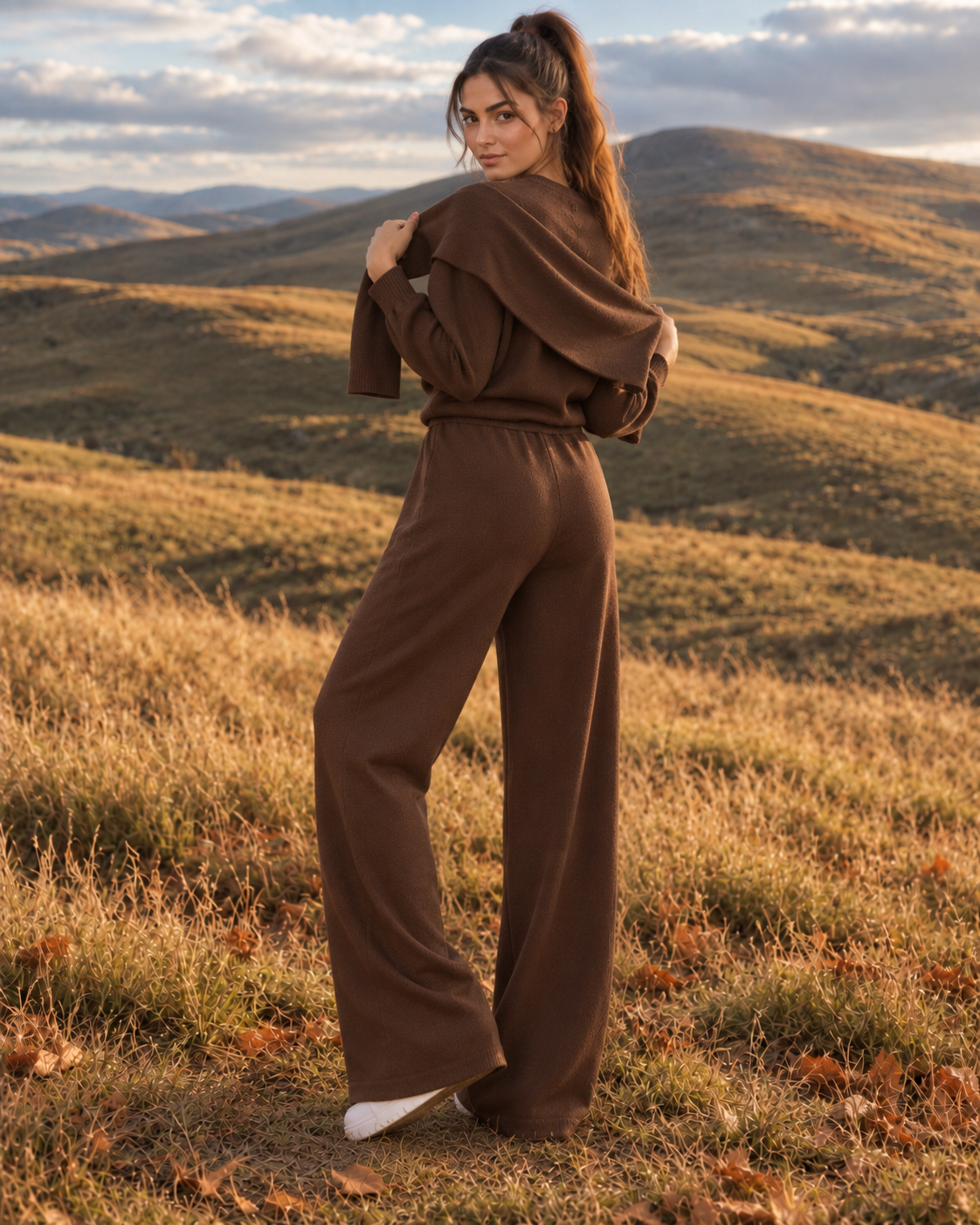 FW26 - Two-Piece Sweater Suit With Attachable Scarf - Brown