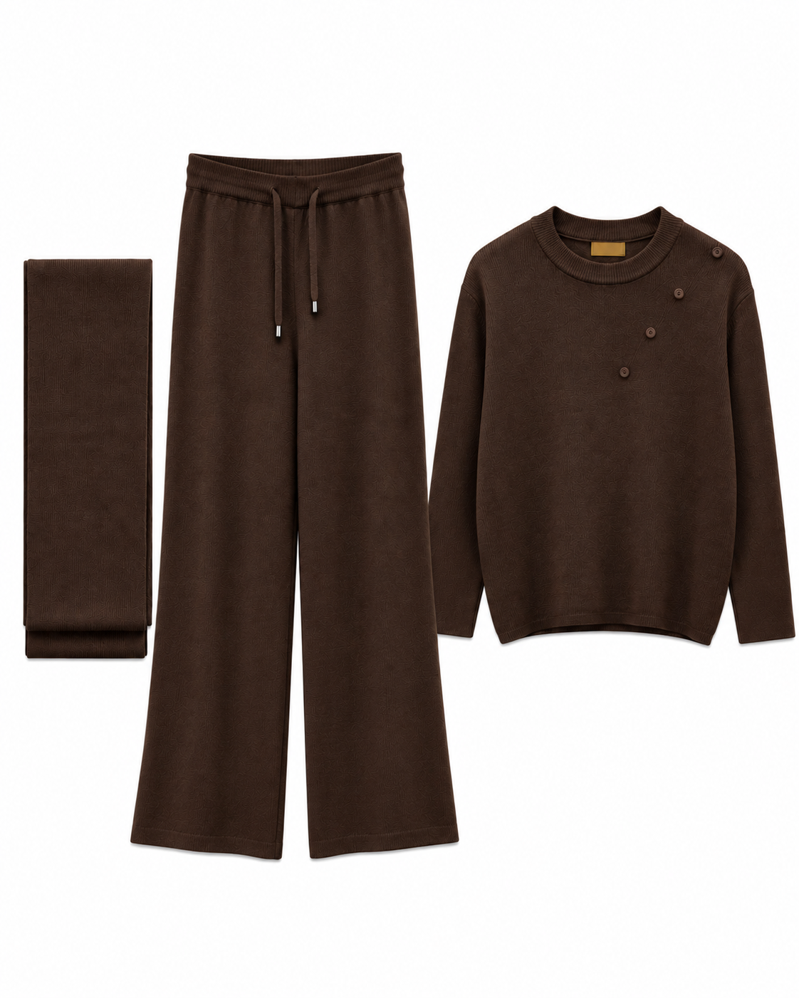 FW26 - Two-Piece Sweater Suit With Attachable Scarf - Brown