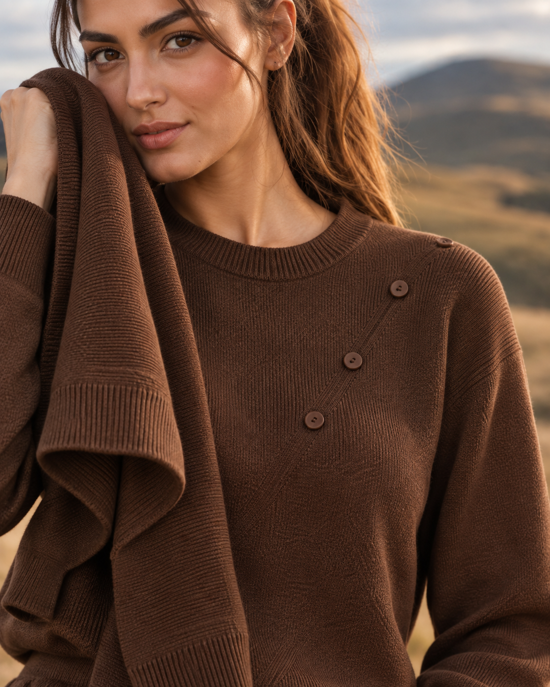 FW26 - Two-Piece Sweater Suit With Attachable Scarf - Brown
