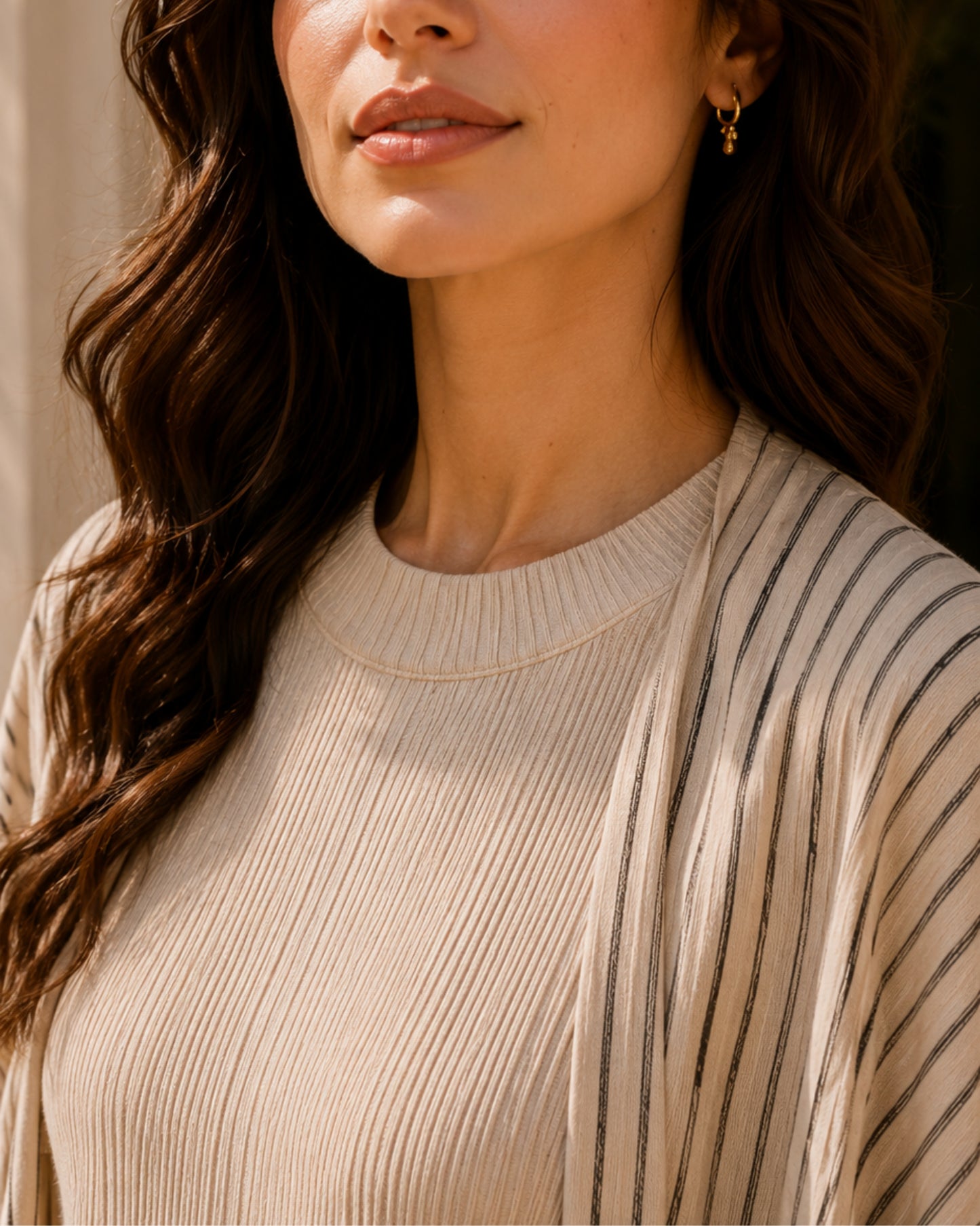 Two-piece Stripped Cape and Inner Set - Cream