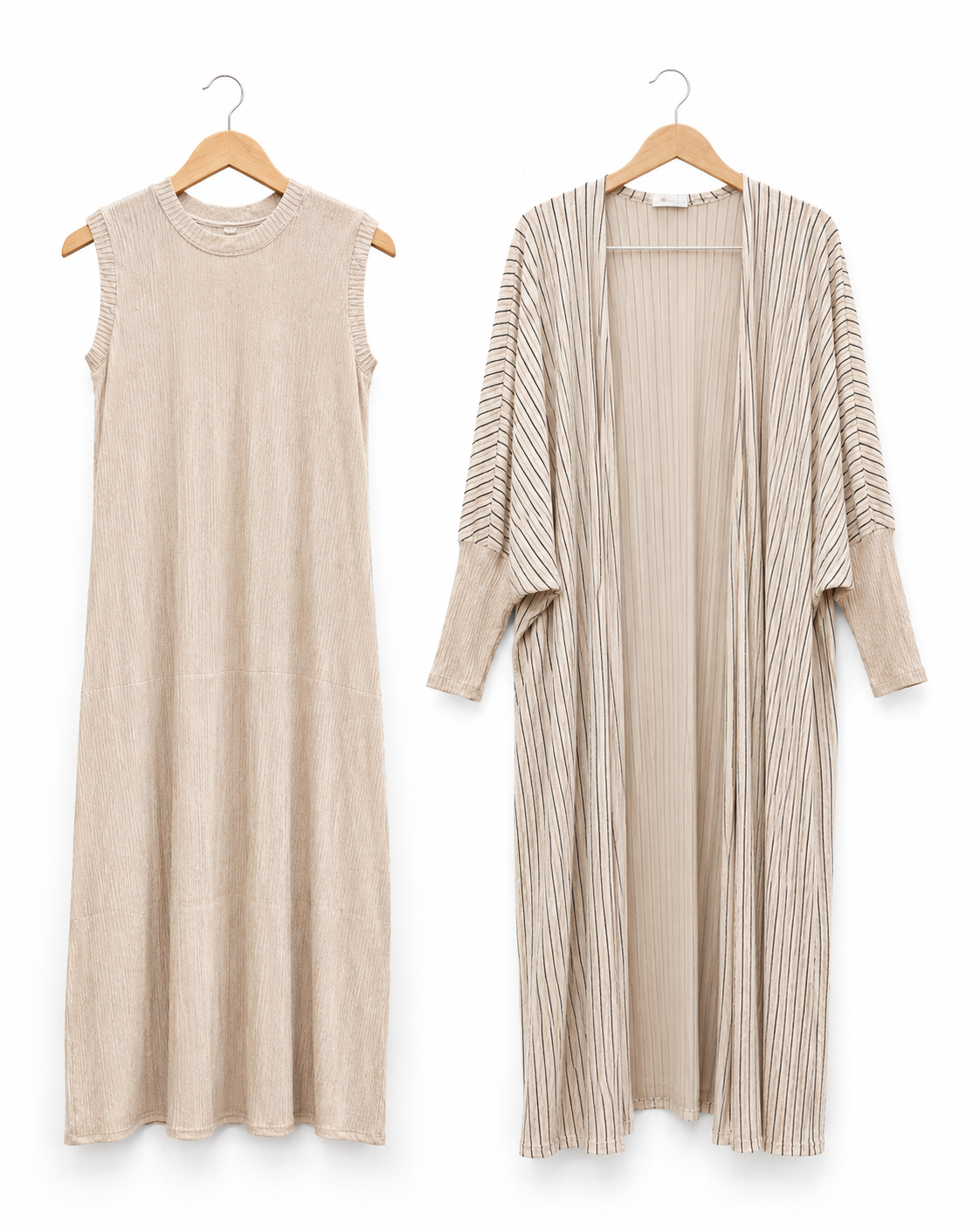 Two-piece Stripped Cape and Inner Set - Cream