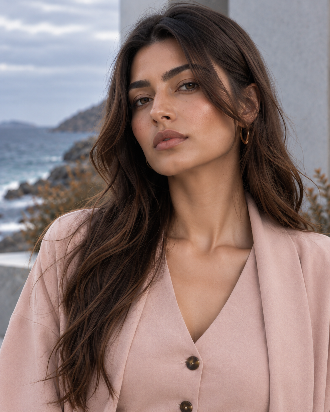 FW26 -Three-piece  Vest, Trousers & Long Coat Set - Dusty Pink
