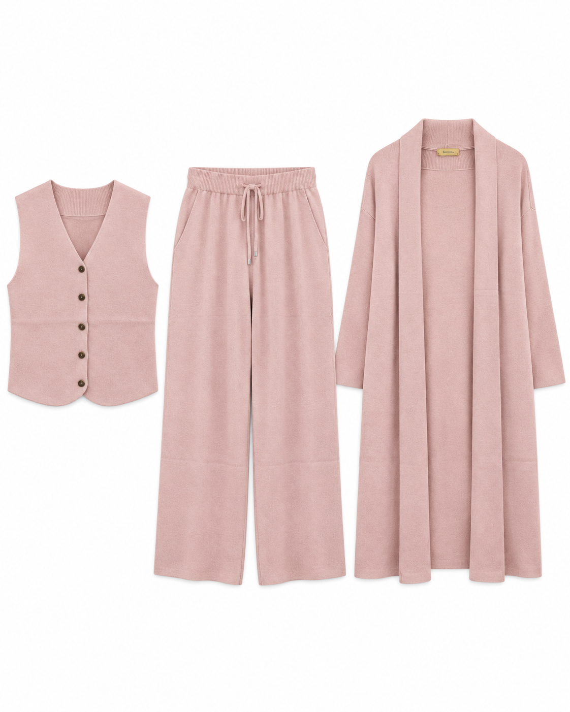 FW26 -Three-piece  Vest, Trousers & Long Coat Set - Dusty Pink