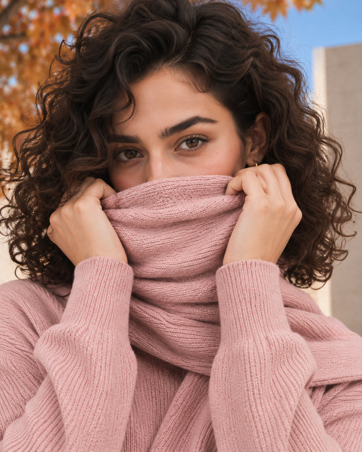FW26 - Two-Piece Sweater Suit With Attachable Scarf - Dusty Pink
