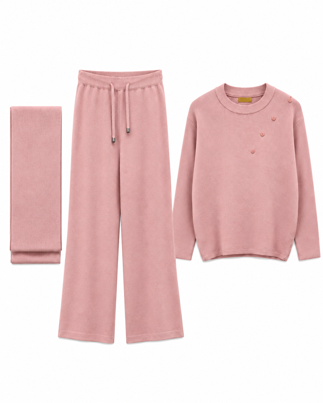 FW26 - Two-Piece Sweater Suit With Attachable Scarf - Dusty Pink