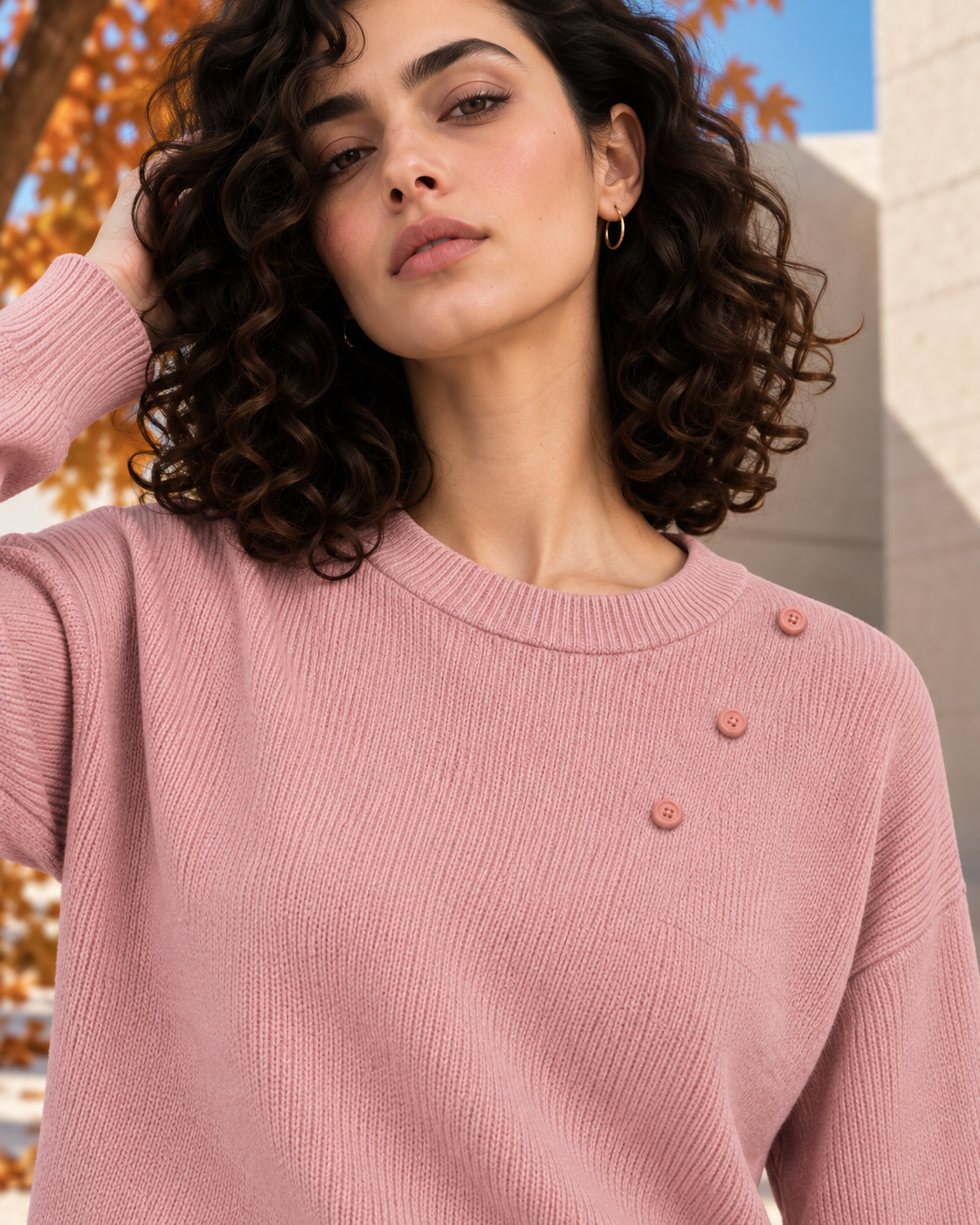 FW26 - Two-Piece Sweater Suit With Attachable Scarf - Dusty Pink