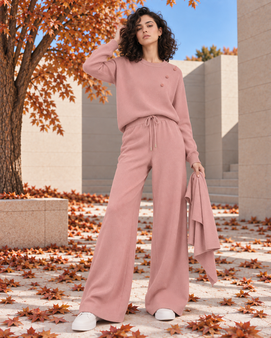 FW26 - Two-Piece Sweater Suit With Attachable Scarf - Dusty Pink