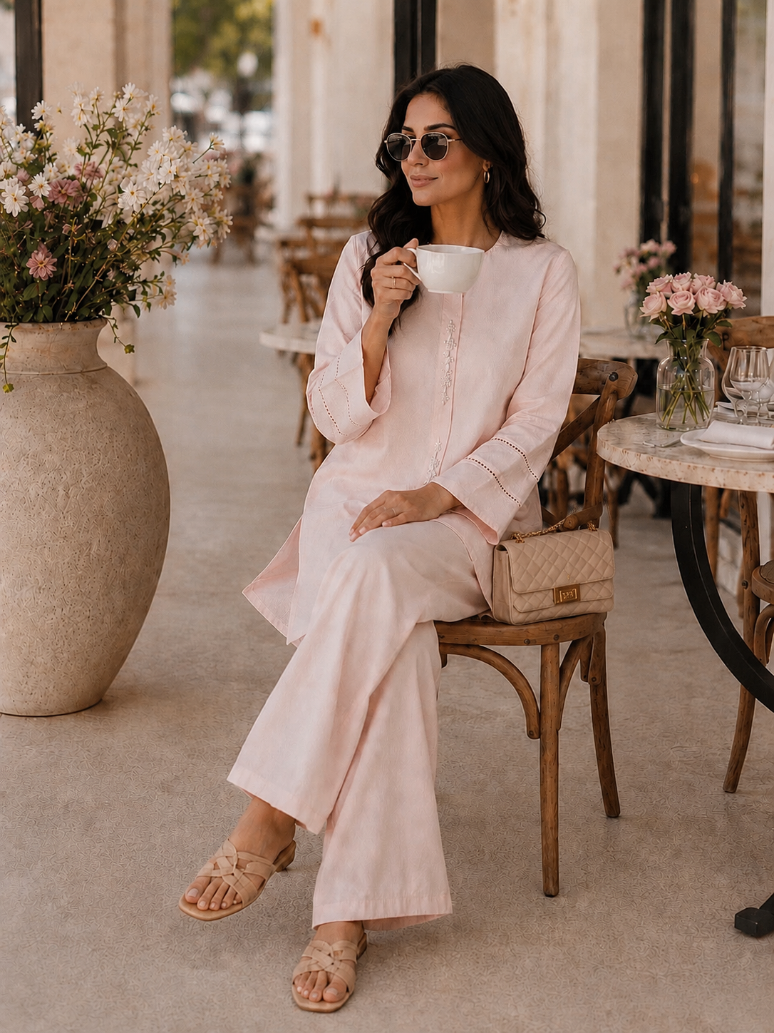 Cotton Two-Piece Kurta & Trouser - Pink