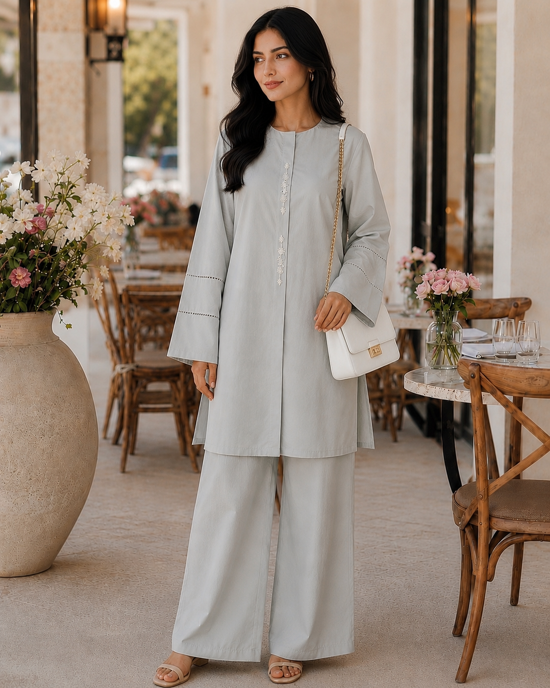 Cotton Two-Piece Kurta & Trouser - Grey