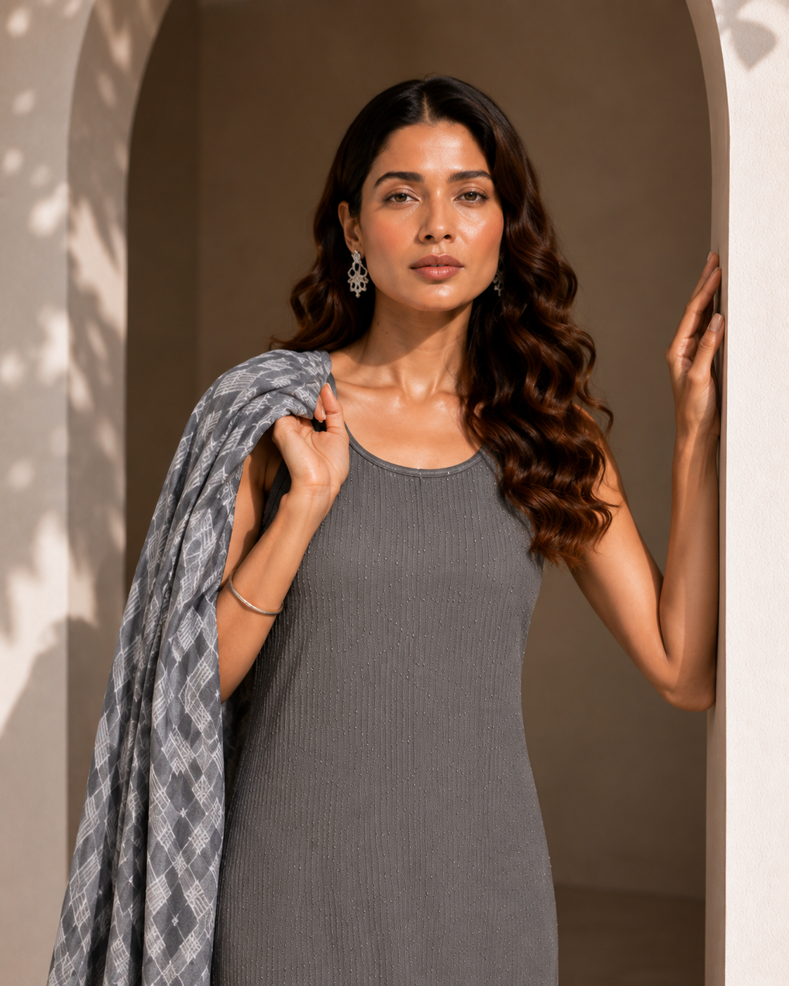 Two Piece Printed Cape With Inner - GREY